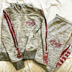 Victoria Secret Pink sequin Sweatsuit, hoodie and joggers, size M/L